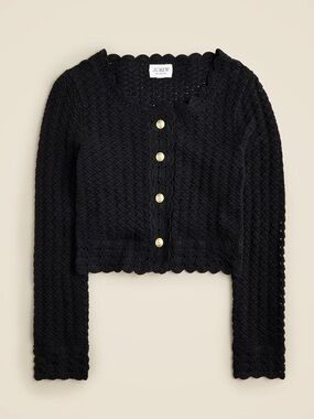 J.Crew Collection Crochet Cropped Cardigan Black Gold Buttons Size S